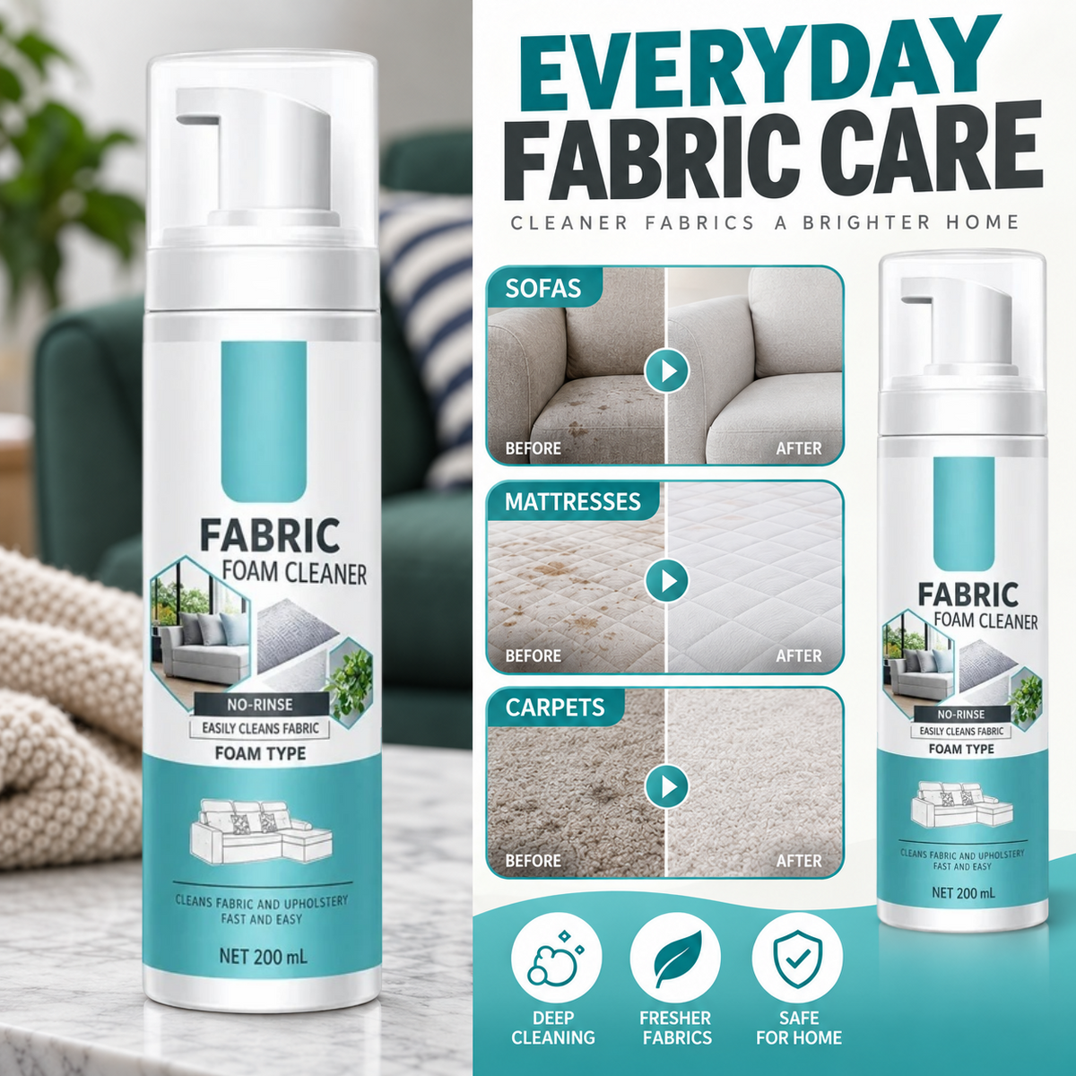 No-Rinse Fabric & Carpet Foam Cleaner – 200 mL