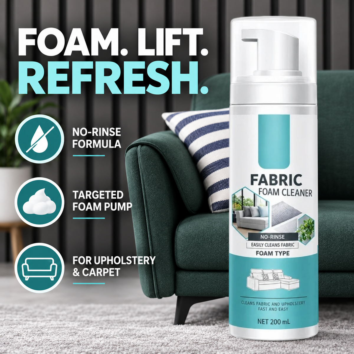No-Rinse Fabric & Carpet Foam Cleaner – 200 mL