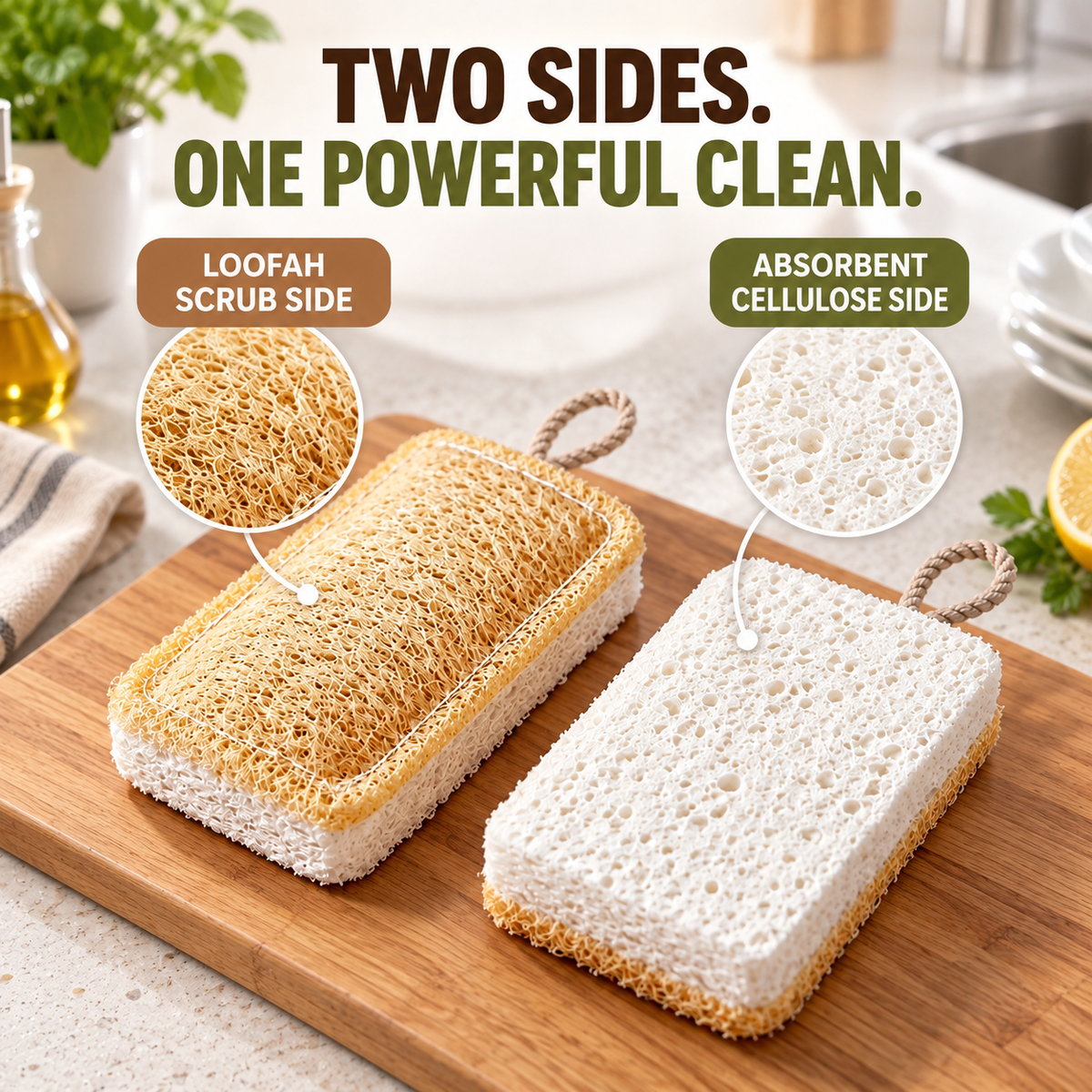 Dual-Sided Loofah Cellulose Dish Sponges