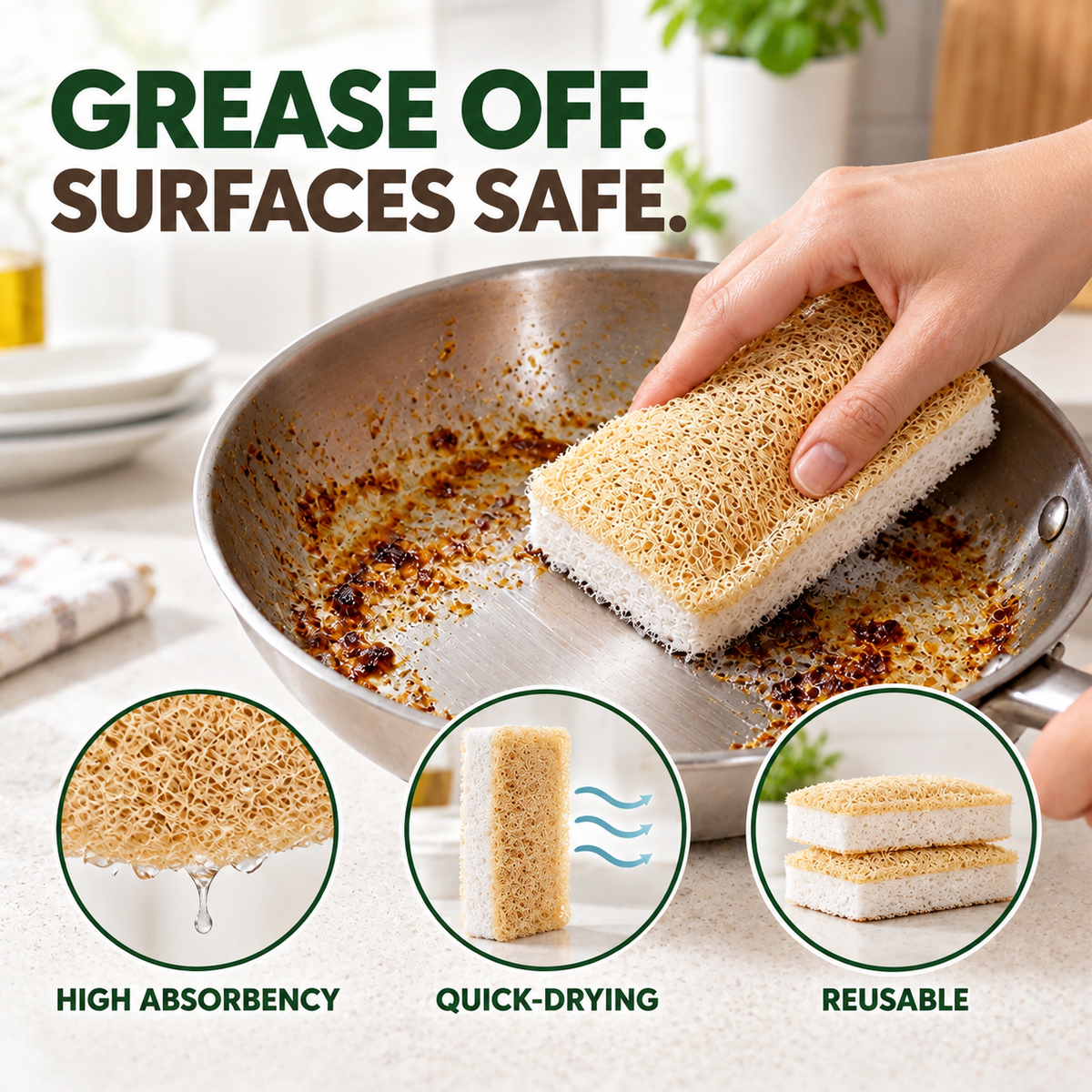 Dual-Sided Loofah Cellulose Dish Sponges